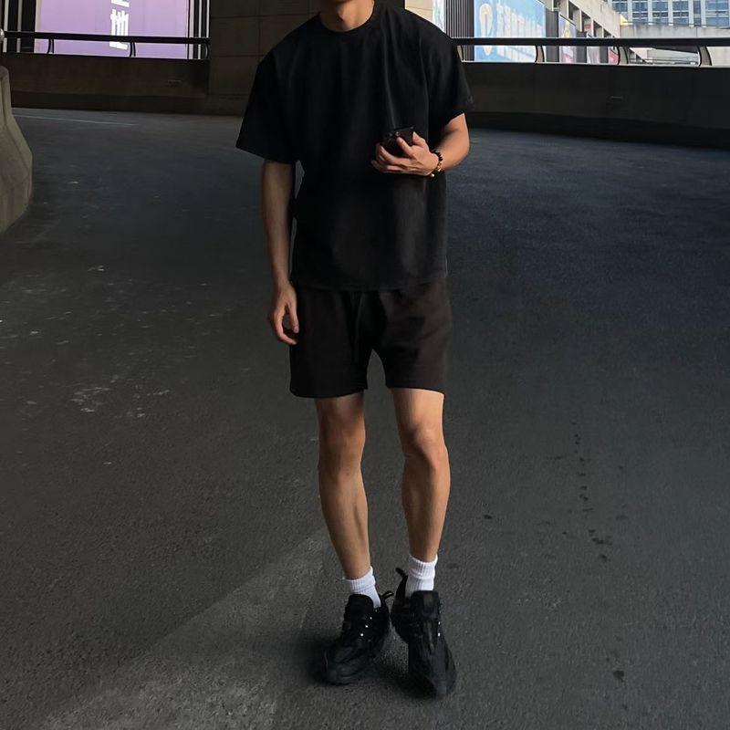 

Heavy Weight Gtal Terry Minimalist Casual Sports Shorts Black S