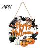 Scary Party Supplies Halloween Wooden Wreath Door Hanger Sign, Pumpkin Ghost Black Cat Witch Rustic Wall Art Bat Patterns, Hanging Plaque for