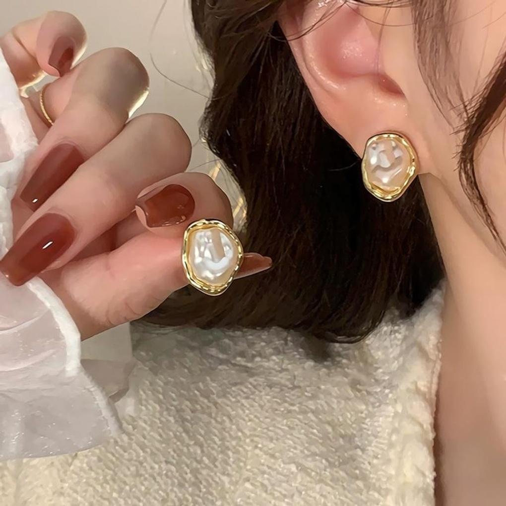 Women's Vintage Unbalanced French Silver Pearl Earrings