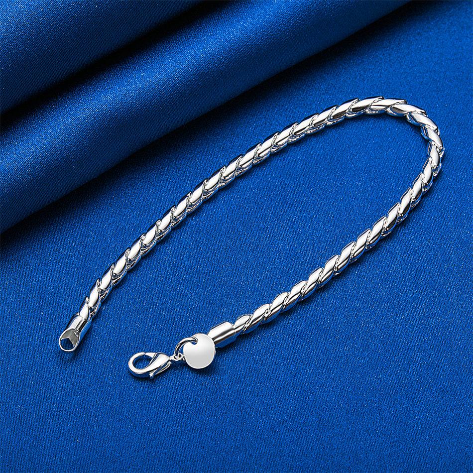 925 Sterling Silver 8-inch 4MM Exquisite Rope Chain Bracelet, Fashionable Men's and Women's Party Wedding Accessories Jewelry