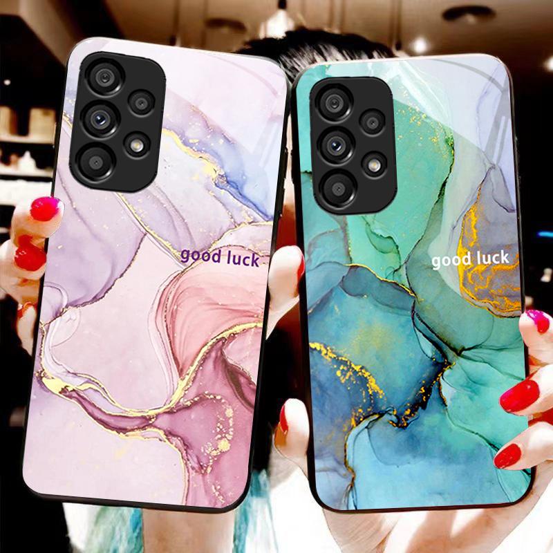 Musterfarbe Marmor für Samsung Galaxy S 8 9 10 20 Plus 21 FE 22 23 24 Ultra S7 Edge Schwarz Gehärtetes Glas Handyhülle Hartschale