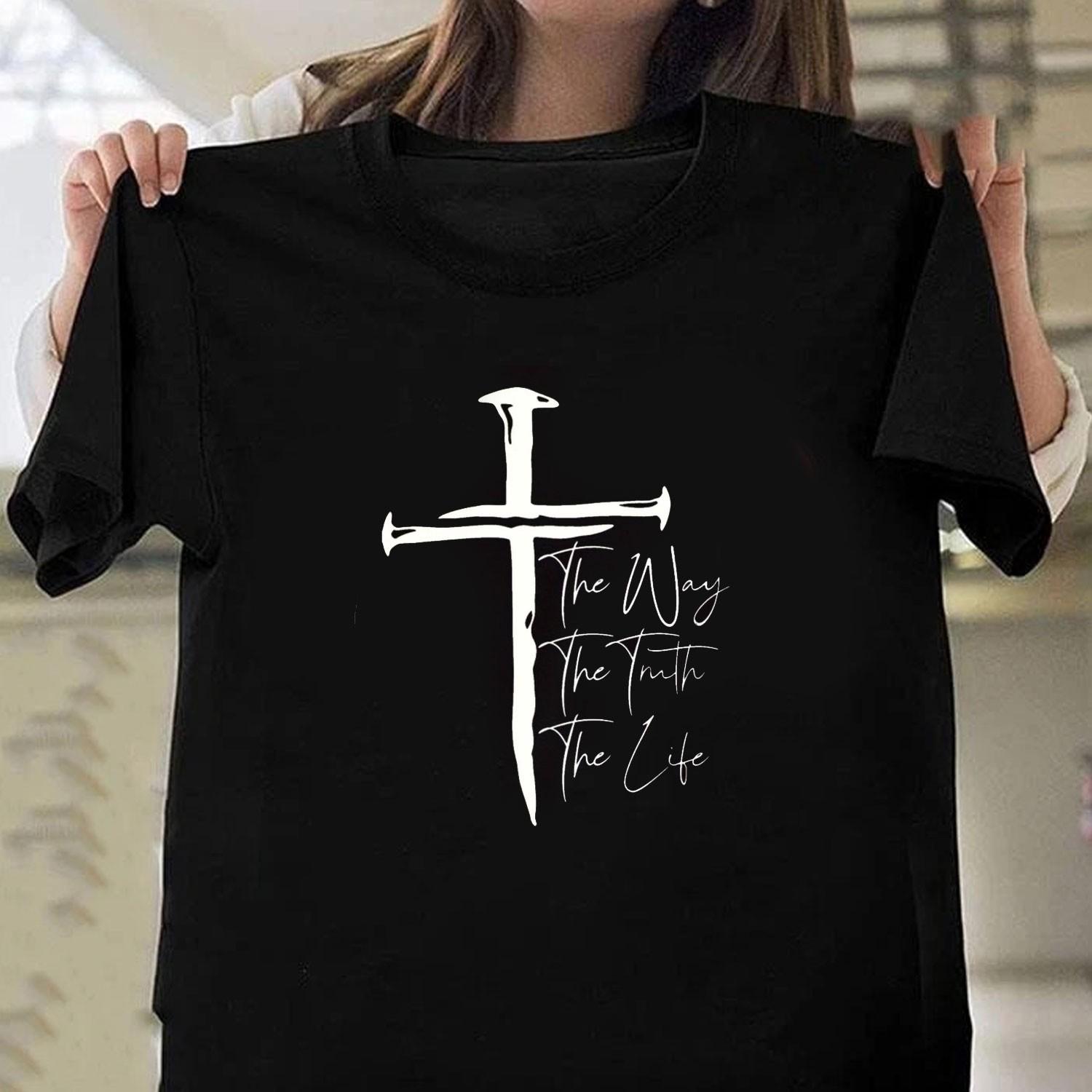 Christian Faith Graphic T-Shirt The Way The Truth The Life Cross Design XL