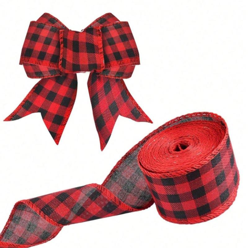 

180in Red and Black Buffalo Plaid Burlap Ribbon, Christmas Ribbon Red and Black Plaid Christmas Wrapping Crafts Ribbon for Gift Wrapping Supplies красный