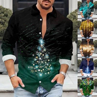 Men'S Christmas Casual Loose Fitting Long Sleeved Printed Shirt