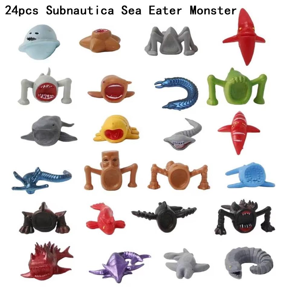 24 Stück Subnautica Sea Eater Monster Figur Leviathan Figuren Dekoration Bloop Gran Maja Modell Puppe Ornament Spielzeug Halloween Geschenke