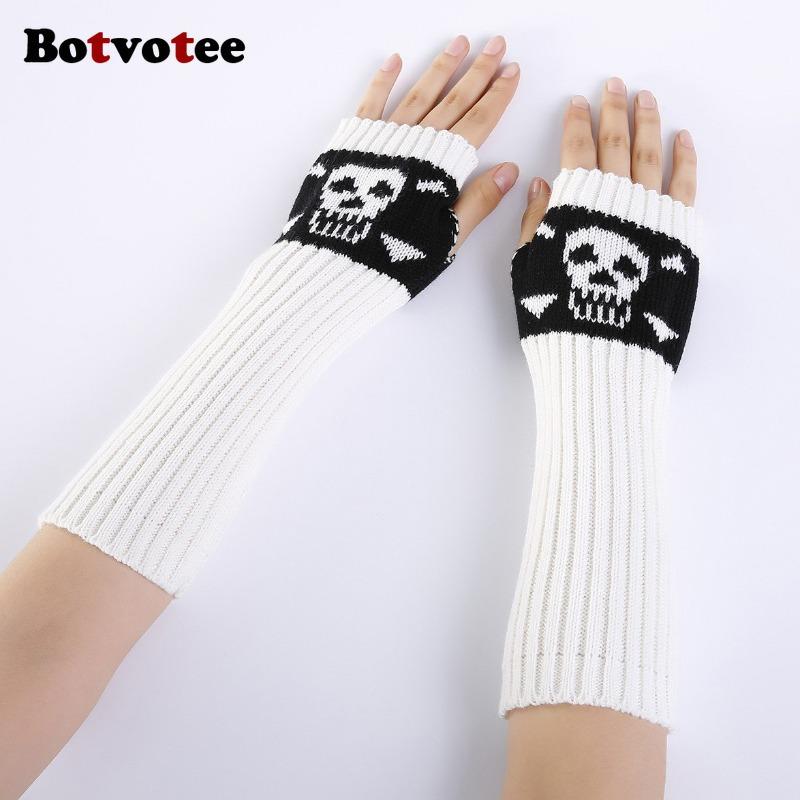 Botvotee Skull Sleeves for Women Y2k Accessories Arm Warmers Free Shipping Knitted Winter Warm Fingerless Gloves Cute Arm Guard