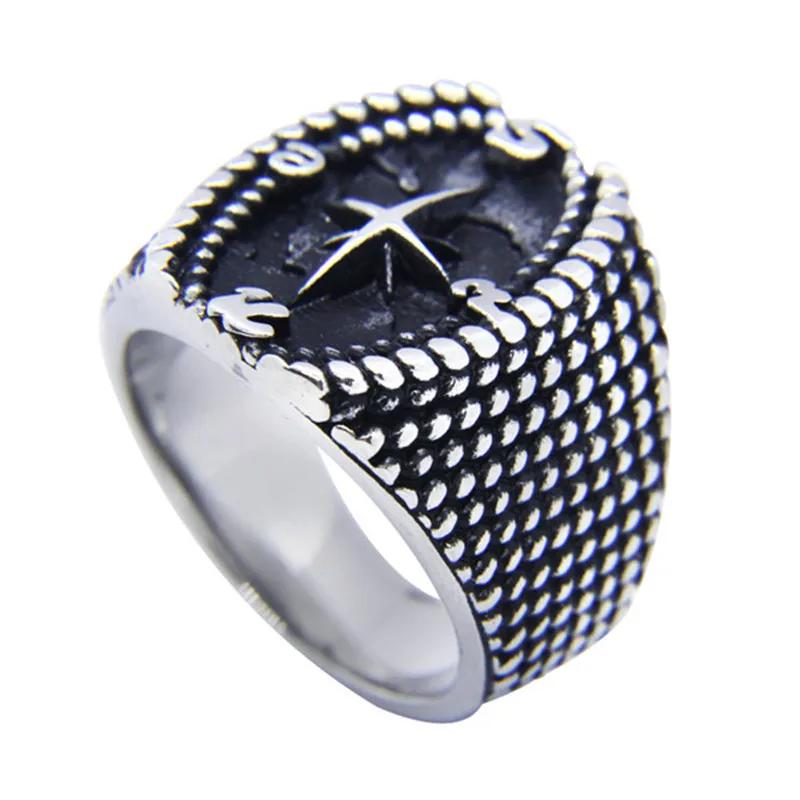 

Solid Anchor Ring 316L Stainless Steel Punk Band Party Compass Men Ring 13 срібний