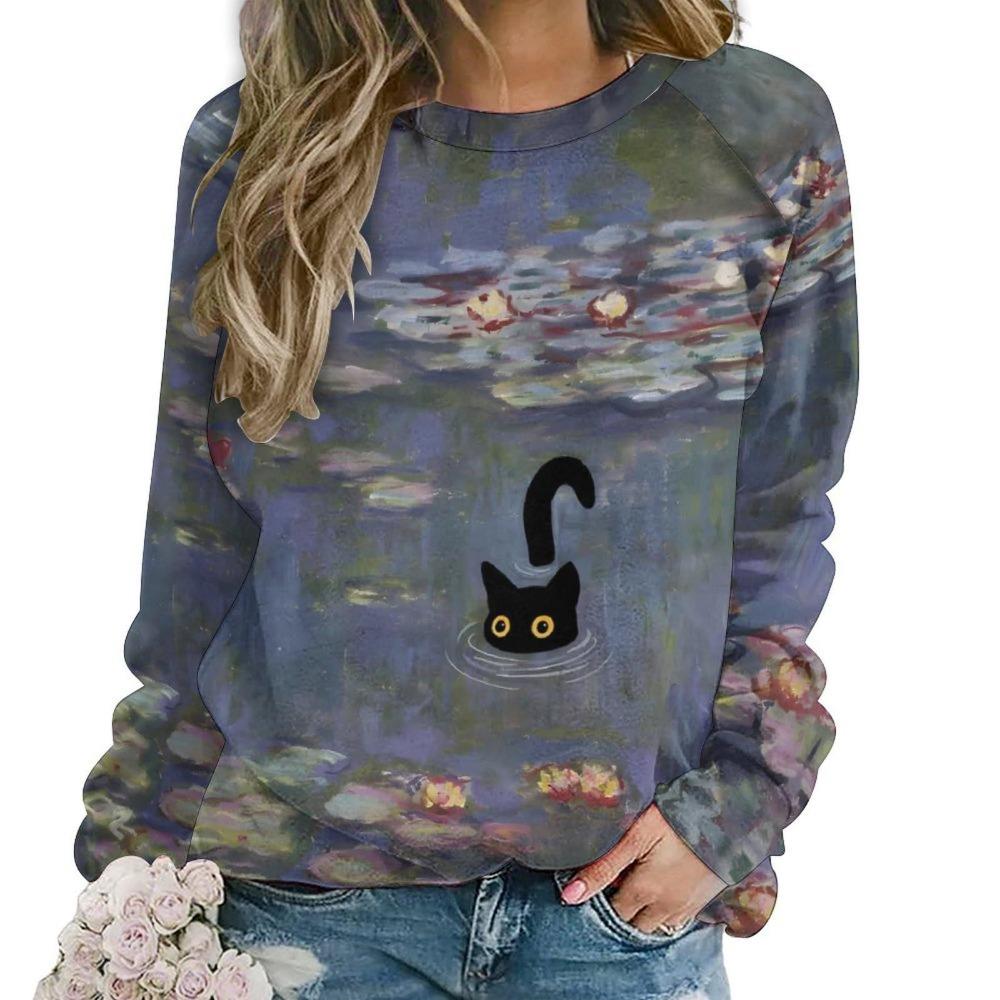 Cute Cat Floral Sweatshirts Flower 3D Print Women New O-Neck Hoodies Casual Streetwear Y2k Pullovers Harajuku Top Woman Clothing