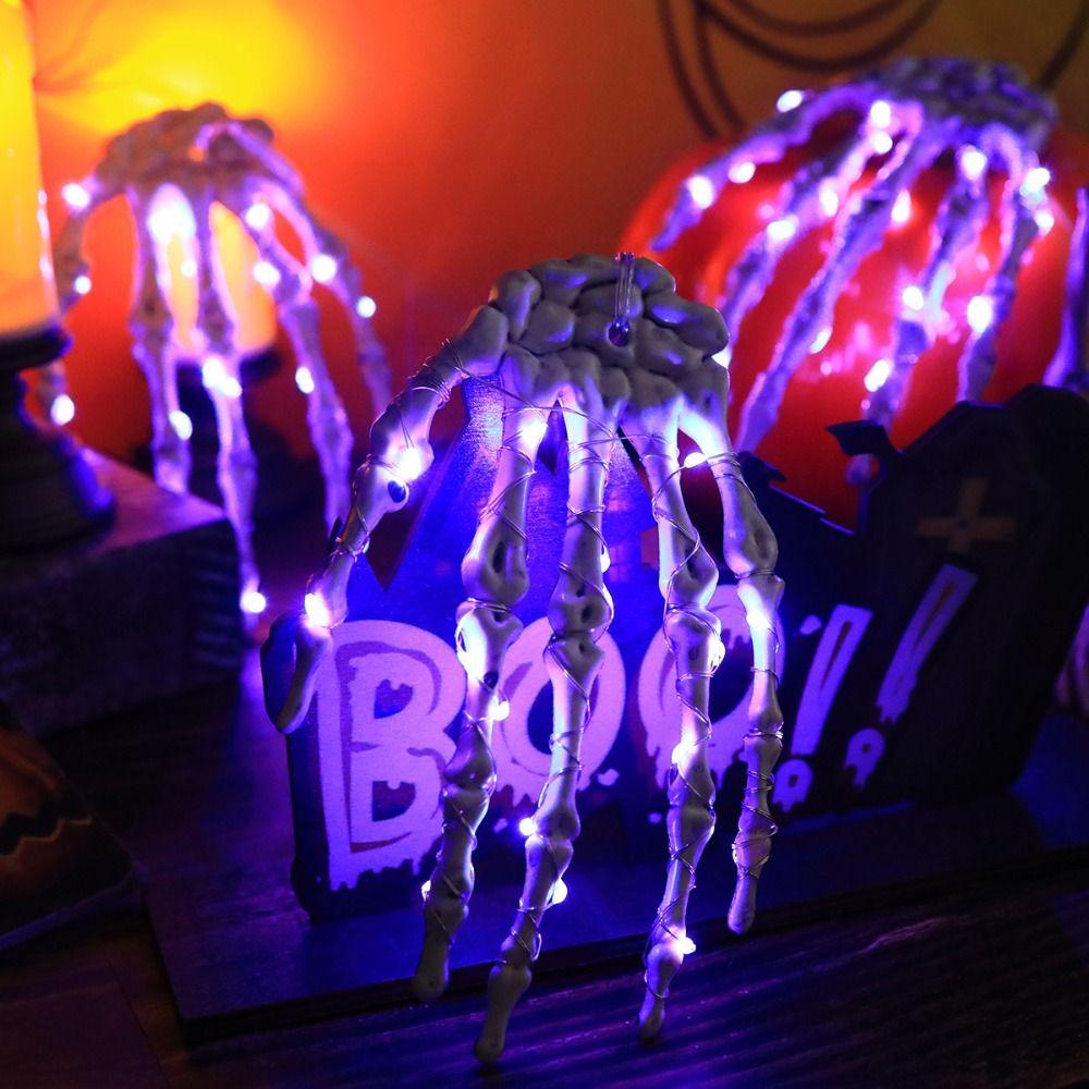 LED Lighted Skeleton Hand Props Handmade Halloween Decorative Lights  Atmosphere Props