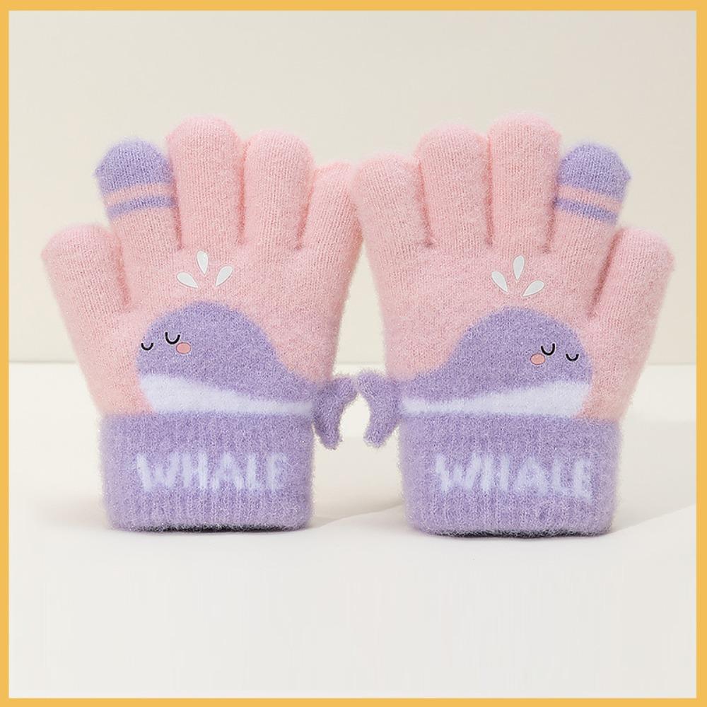 Warm Plush Winter Knitted Gloves Cute Whale Kids Gloves Cartoon Five-finger Gloves  Boys Girls