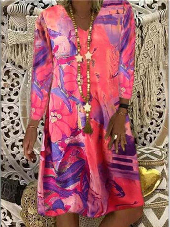 European and American spring new women's clothing printed long-sleeved women's dress shows thin and versatile fashion temperament