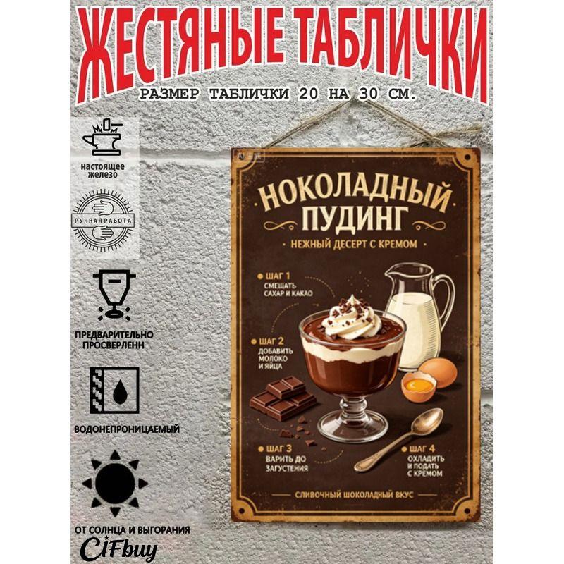 Metal Wall Sign with Home Recipes Design for Kitchen Decor, 20x30cm