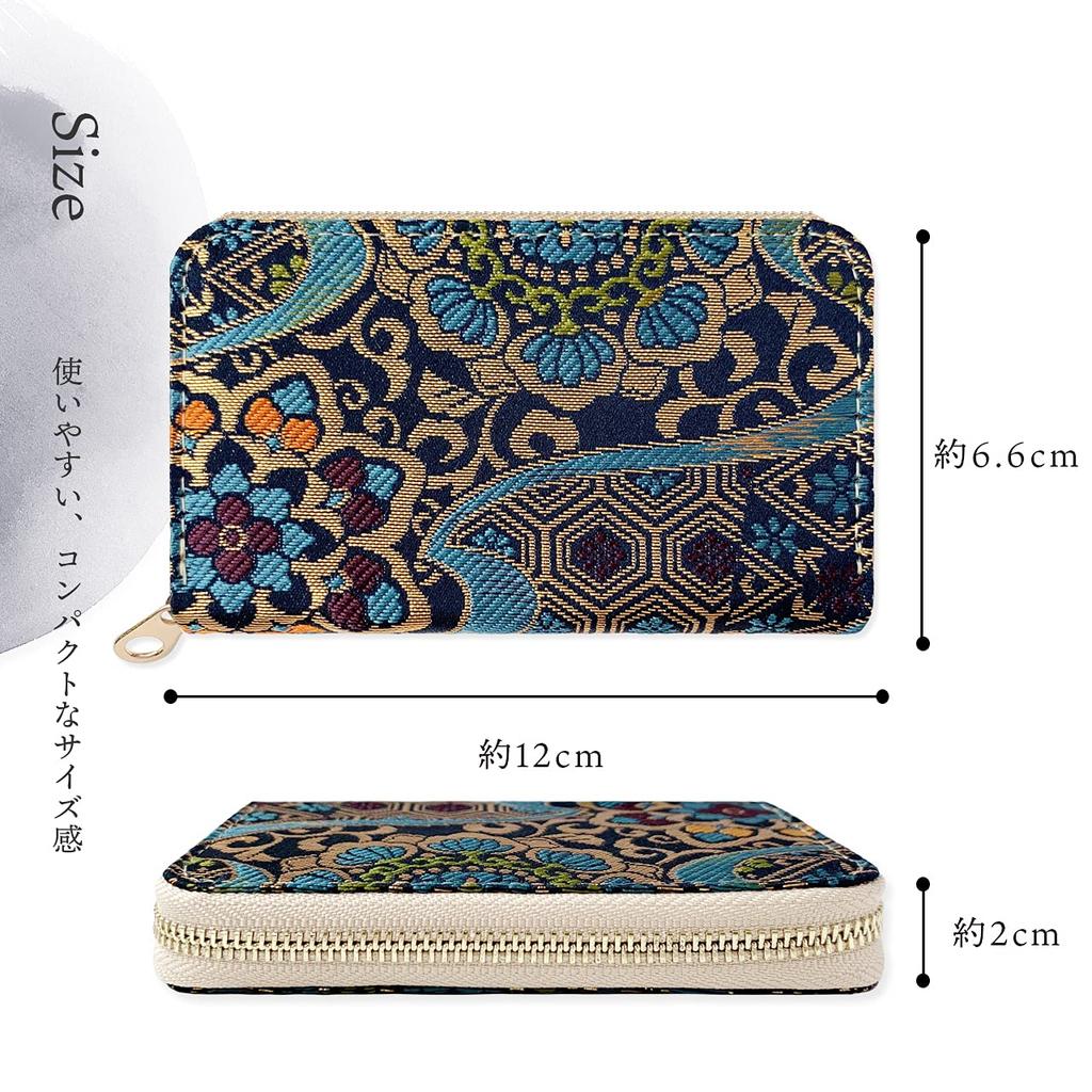 Coin Round Zipper Small Coin Coin Nishijin Diagonal Chinese Glossy Navy Case, Pouch, Wallet, Purse, Case, Compact, Women's, Kimono, Gorgeous, Ori,