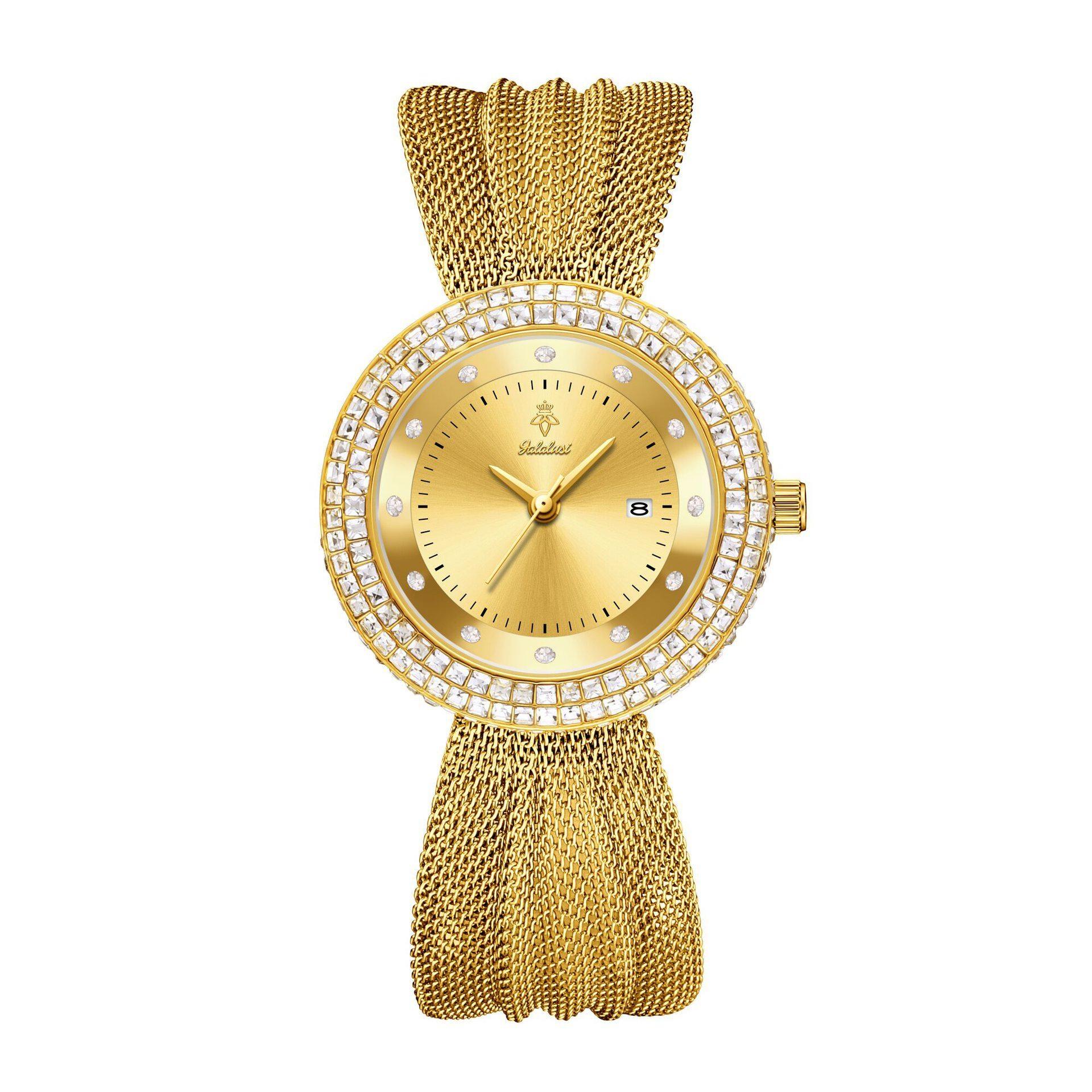 Shiny Rhinestone Women s Quartz Watch Luxury Gold Stainless Steel Mesh Wristband Elegant Ladies Gifts small size золотой