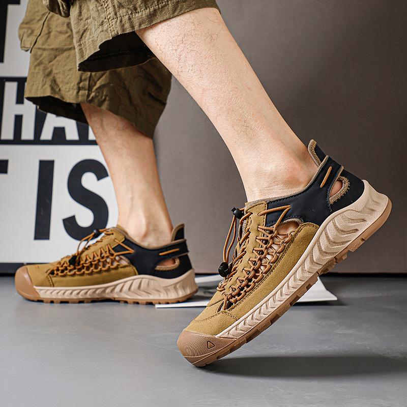 Fashion Non-slip Sandals Hiking Trekking Shoes New Casual Leather Mens Sandals Quick Dry Wading Aqua Shoes Outdoor Beach Summer Footwear