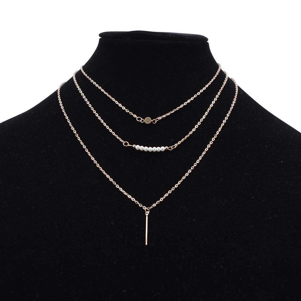 

Ретро женская многослойная золотая цепочка с кристаллами и геометрической подвеской, элегантная ручная работа 1