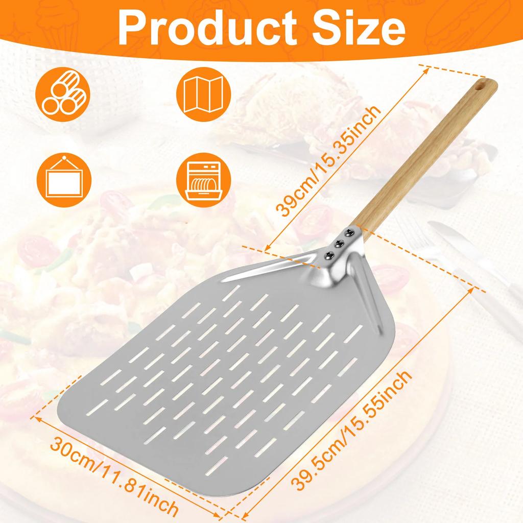 Pala per Pizza 6,5/10/12 pollici Metallo Antiaderente Pizza Peel con Manico in Legno Sollevatore per Torte Vassoio di Trasferimento per Cottura Fatta in Casa Pizza Pane