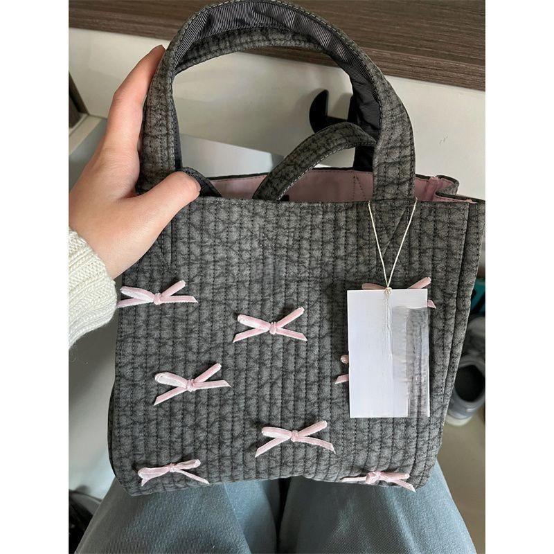 Fashion Korean Style Hot Selling Ballet Sweet Bow Cute Washed Cotton Leisure Versatile Storage Bag Commuter Trend Shoulder Bags