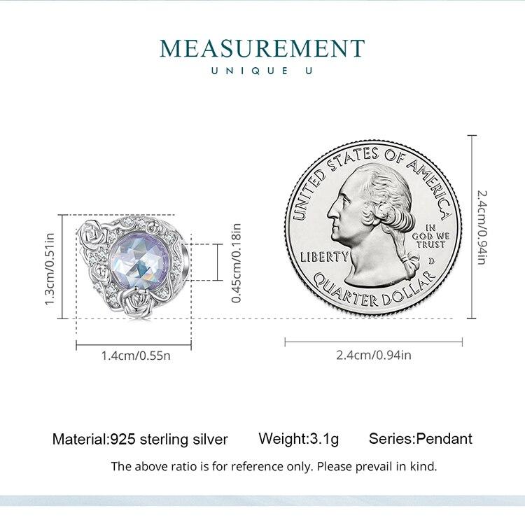 BAMOER 925 Sterling Silver Purple Stone Rose Vine Bead Hollow Rose Pattern Charms for Women Original Bracelet Bangle