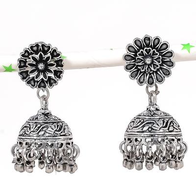 Natural Indian Look Jhumki Gemstone Silver Tribal Bali Earring 1.73" Q4o49
