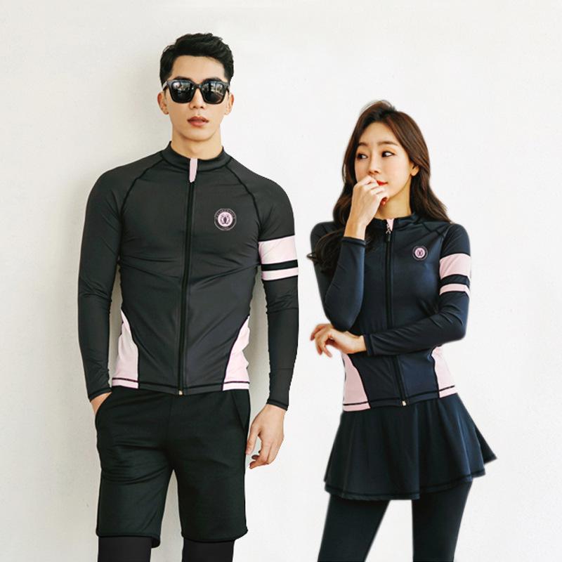 Korean Style Two-Piece Zippered Wetsuit: Men's & Women's Long Sleeve Sun Protection Jellyfish Suit with Long Pants