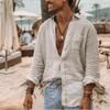 2024 European & American Men's New Long-Sleeved Button Cotton Linen Turn-Down Collar Shirt.