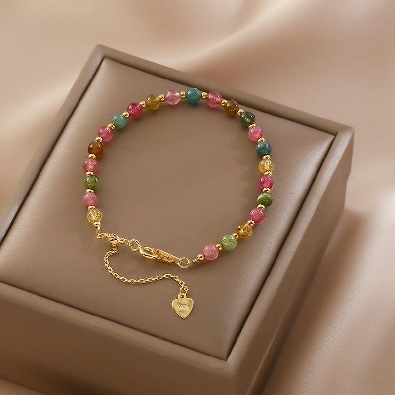 

Supply of small-bead tourmaline bracelets, peach blossom multi-color bead bracelets, simple and elegant, versatile bracelets for female friends Small Bead Tourmaline Bra