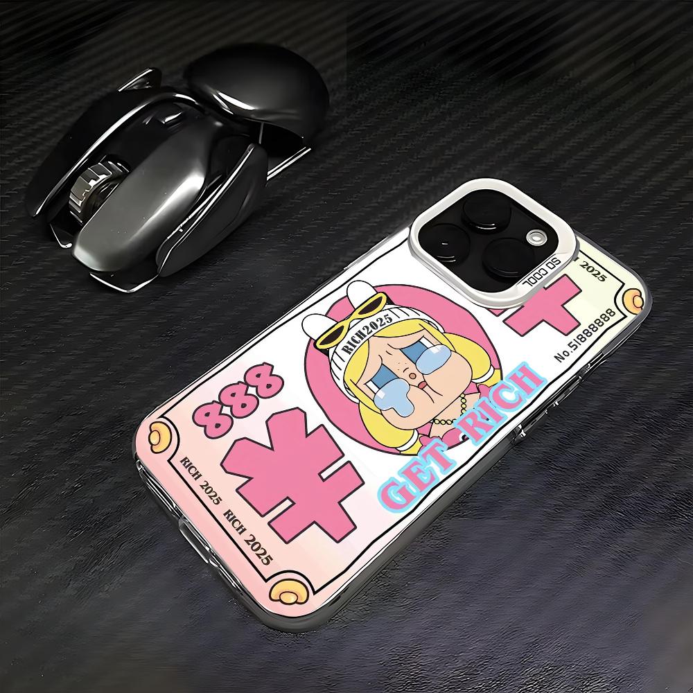 Cute C-Crybaby Doll Phone Case For iPhone 16 15 14 13 12 11 Pro Max White Matte Laser Metallic Aurora Funda