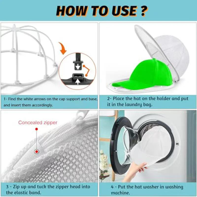 Baseball Cap Washer for Washing Machine Anti-Deformation Hat Cleaner Cage with Mesh Laundry Bag