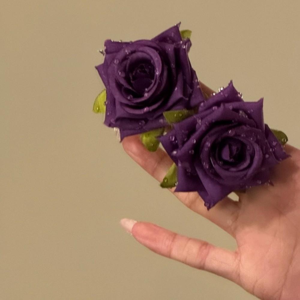 Cloth Floral Stud Earrings Solid Color Drop Earrings Retro Rose Flower Earrings  Women