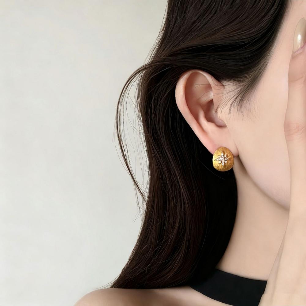 Shiny Zircon Earrings Women Gold Color Eight-Pointed Star Water Drop Stud Earrings Fashion Exquisite Party Daily Jewelry Gifts