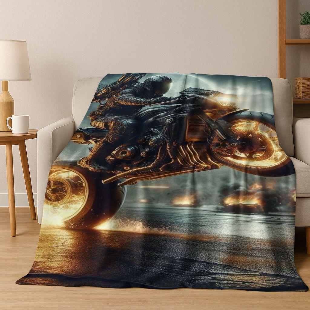 Personalized Motorcycle Rider Motorbike Art Flannel Blanket,Cozy Soft Throw Blanket for Home Bedroom Bed Sofa Picnic Cover Gift