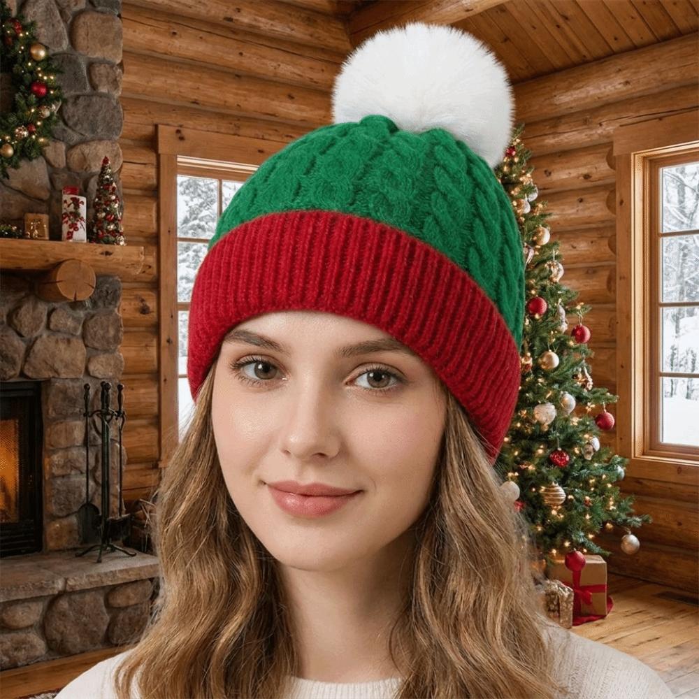 Warm Santa Beanie Hat Green Red Striped Hat Gift Christmas Knitted Hat  Adult