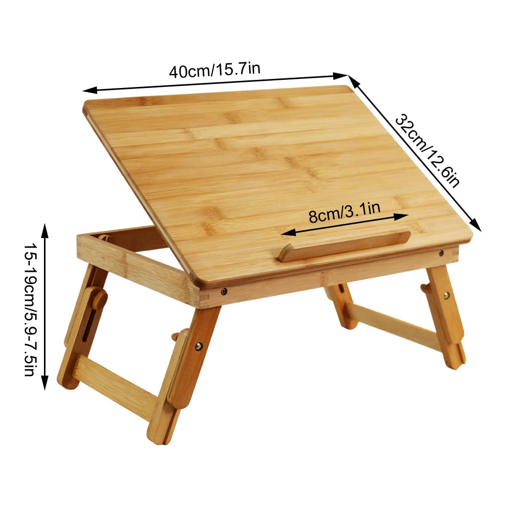 WKWKER Mesa Plegable de Bambú para Ordenador con Altura Plegable Ajustable y Mesa Bandeja de Noche para Café Ordenador PC PC Trabajo desde, Chabudai, Patas,