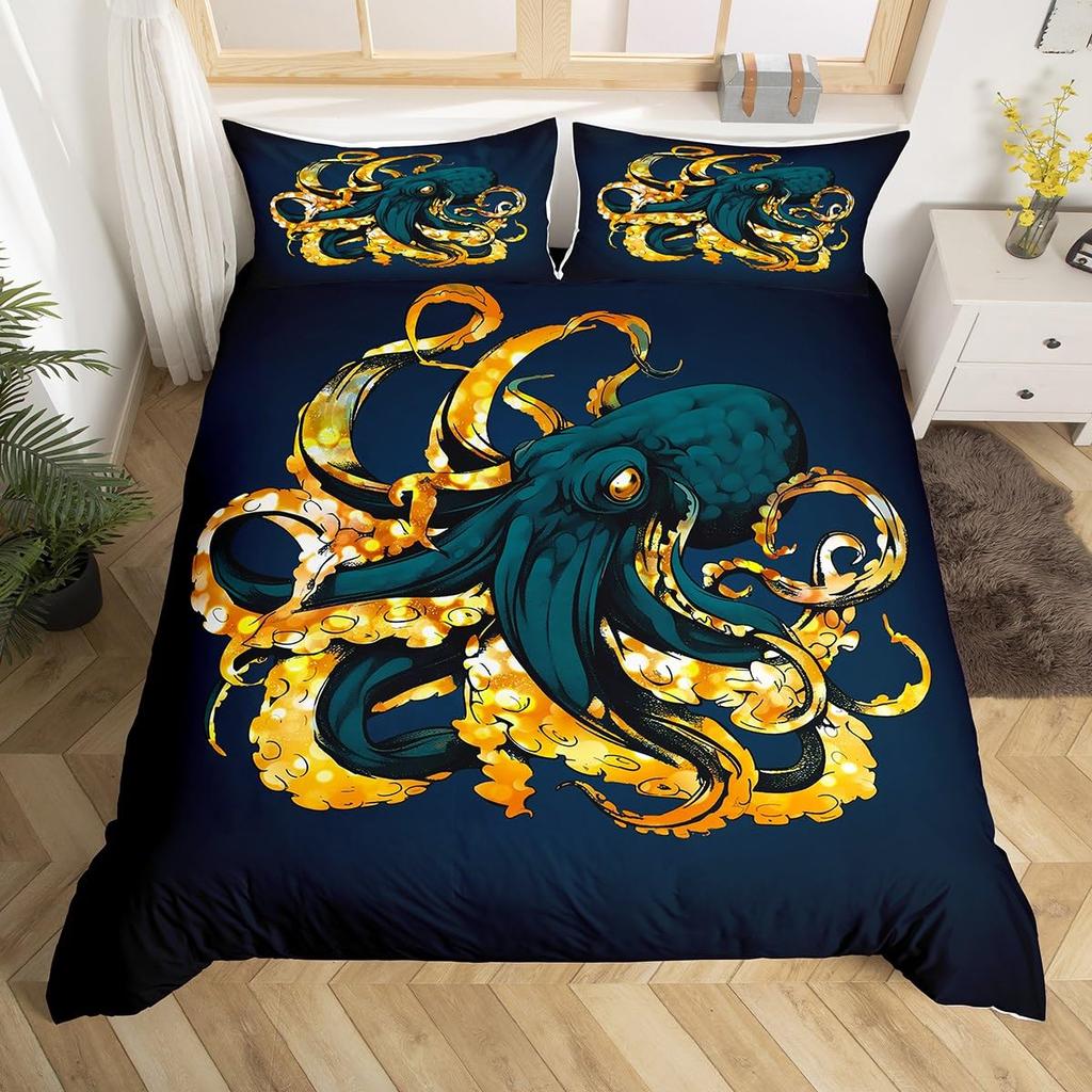 Octopus Bedding Set Twin Octopus Tentacles Bed Duvet Cover Sea Animals Comforter Cover Ocean Theme Quilt Cover With 2 Pillowcase