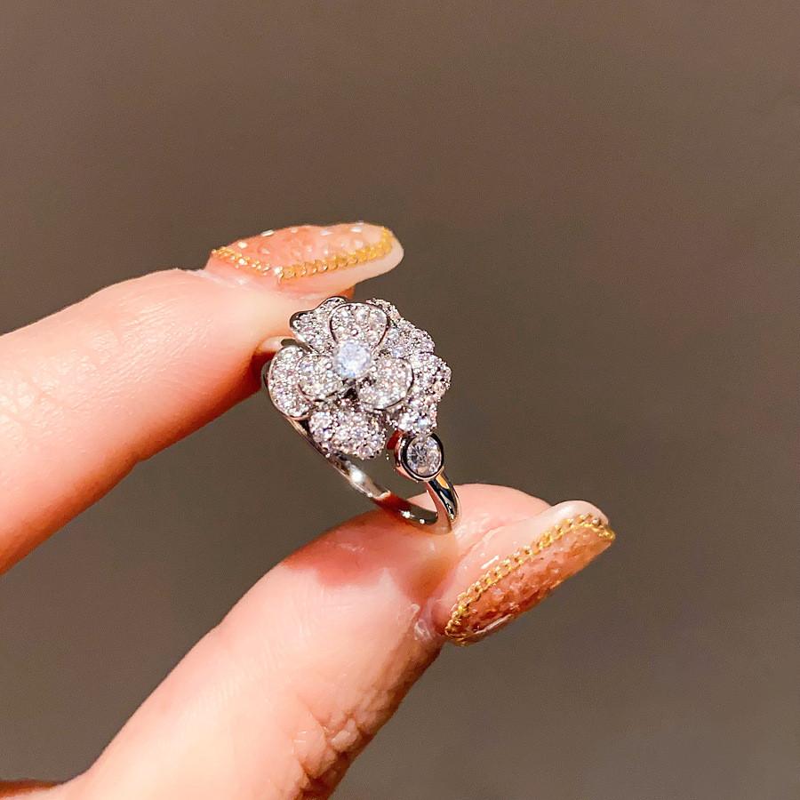 Zircon Flower Minimalist Silver Tone Ring For Ladies Casual Dress Accessory