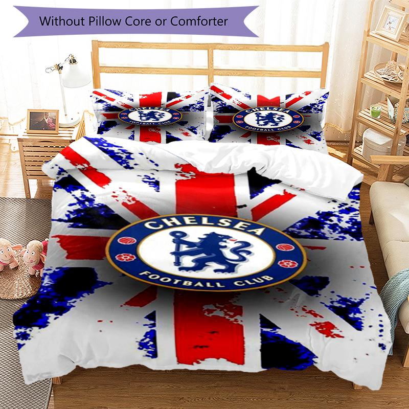 3pcs Chelsea Football Club Bedding Set Duvet Cover Closure Includes 1 Duvet Cover & 2 Pillowcases, Soft and Comfortable for All Seasons.