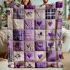 Dekorative Decke mit lila Herz-, Blumen- und Karomuster für Sofa, Bett, Wohnzimmer und Heimdekoration