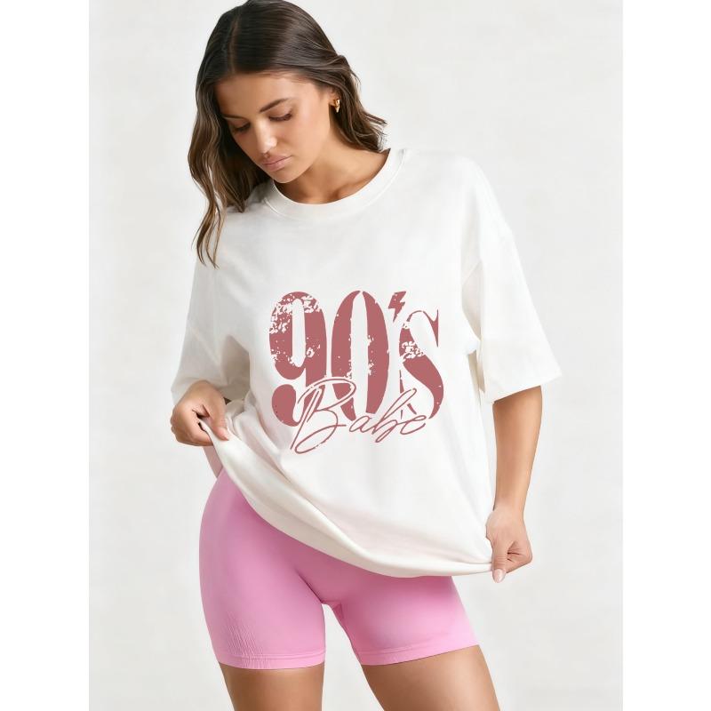 Oversized T-Shirt Black 90s Babe Graphic Print Casual Streetwear Fashion Women Summer Top