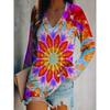 T-shirt Taglie Forti con Stampa Floreale, T-shirt Casual a Maniche Lunghe con Scollo a V, Abbigliamento da Donna Taglie Forti