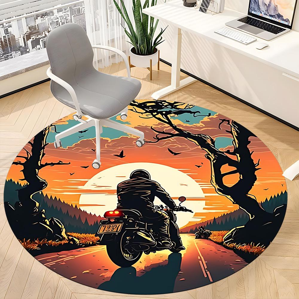 Tappeto Rotondo Tramonto Moto Ufficio, Tappetino Adatto Per Ufficio, Sotto Sedie Ufficio Camera da Letto Soggiorno Decorazione Casa, Decorazione Stanza