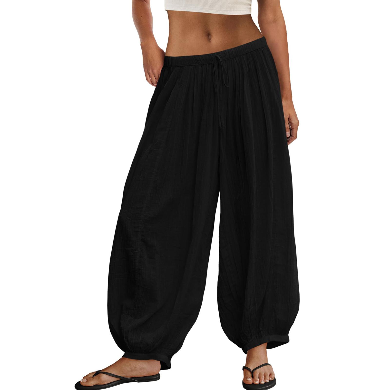 

Женские повседневные и модные цветные свободные брюки с карманами XL чёрный