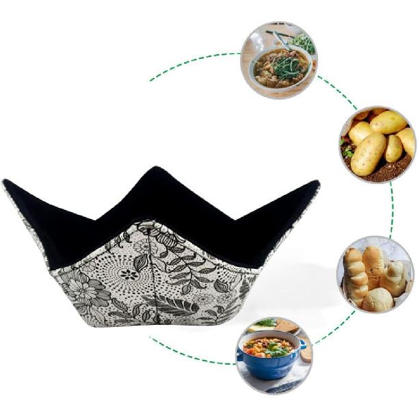 2 Pcs Microwave Safe Hot Bowl Holder Potholders - Keep Hands Cool and Food Warm - Multipurpose Bowl Cozy for Soup Rice Pasta(Black)