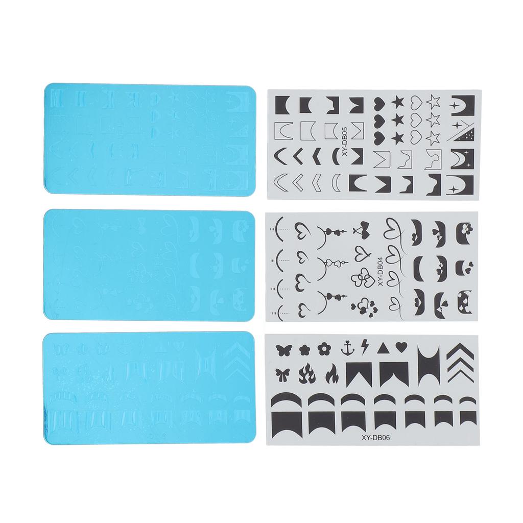 3 Set Nail Art Stamping Plates Stainless Steel Protective Blue Film Different Patterns Fingernails T