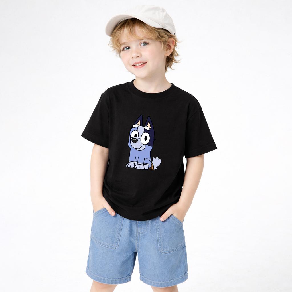 Bluey Official Kids Dog Cartoon Graphic T Shirt Cotton Short Sleeve Tee Black White Summer Casual Wear