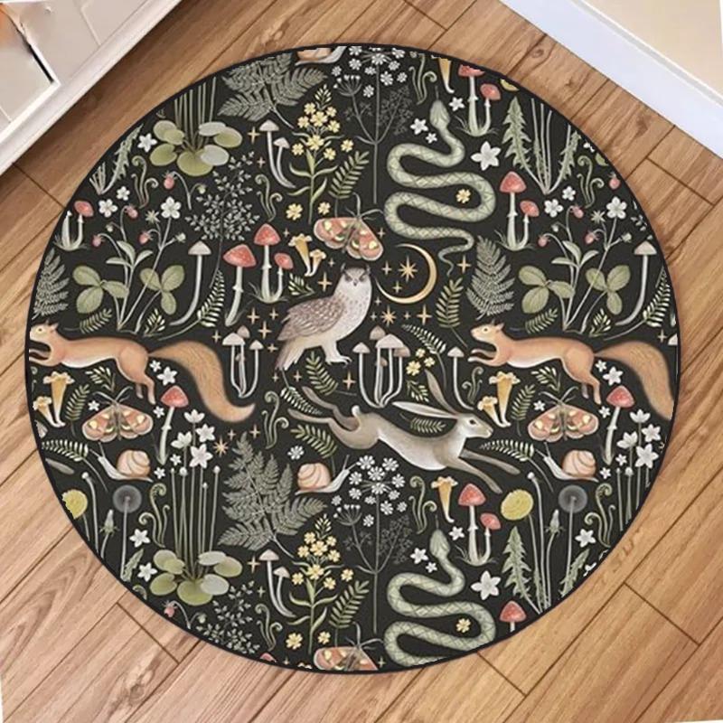 Plants and Animals Round Carpet Cartoon Image Floor Mat Cute Circular Mats Living Room Bedroom Home Pet Mats Home Decoration