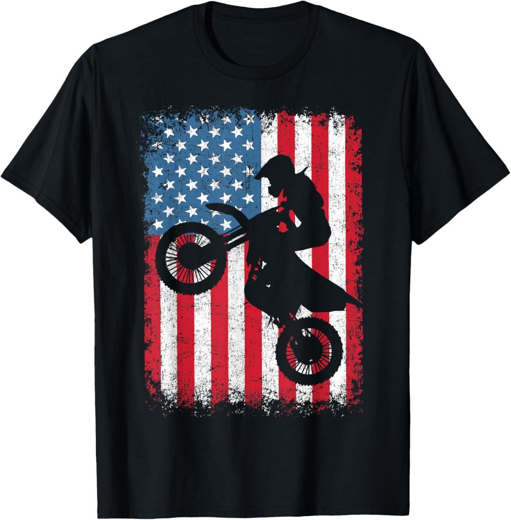 Dirt Bike Motocross Biker American Flag 4th of July Boys Men Unisex T-Shirt 11