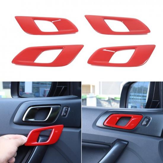 ABS Red Interior Door Handle Lock Cover Trim Fit For Ford Ranger 2015-