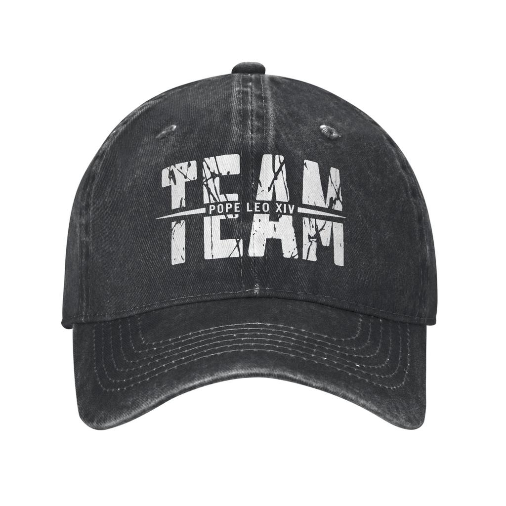 Soft Team Pope Leo XIV Baseball Caps Unisex Women Distressed Denim Washed Sun Cap Cardinal Robert Prevost Outdoor Adjustable Hat