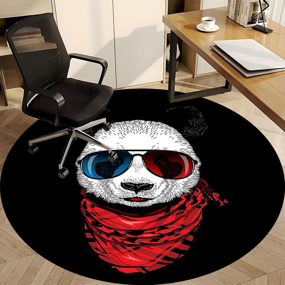 1pc Panda Sunglasses Office Round Area Rug, Indoor Mat Suitable For Office, Under Office Chairs Bedroom Living Room Home Decor, Room Deco